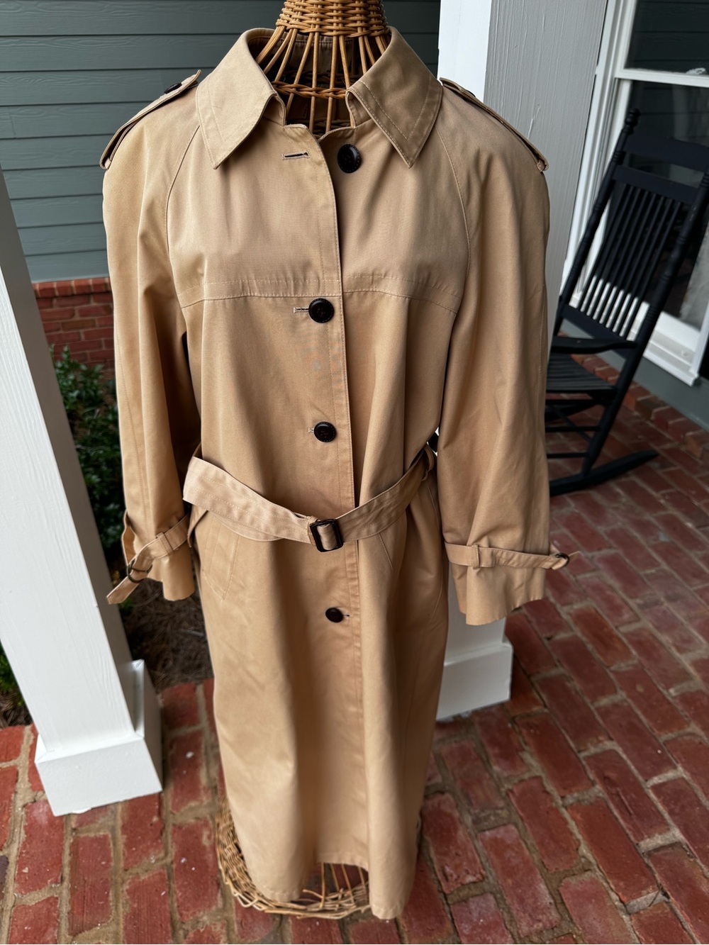 Vintage Etienne Aigner Trench Coat Women’s 6 Tan Leather Trim Belted
